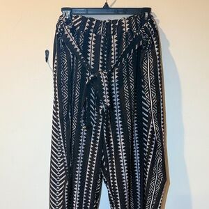Black and White Tie Front Wide Leg Pants